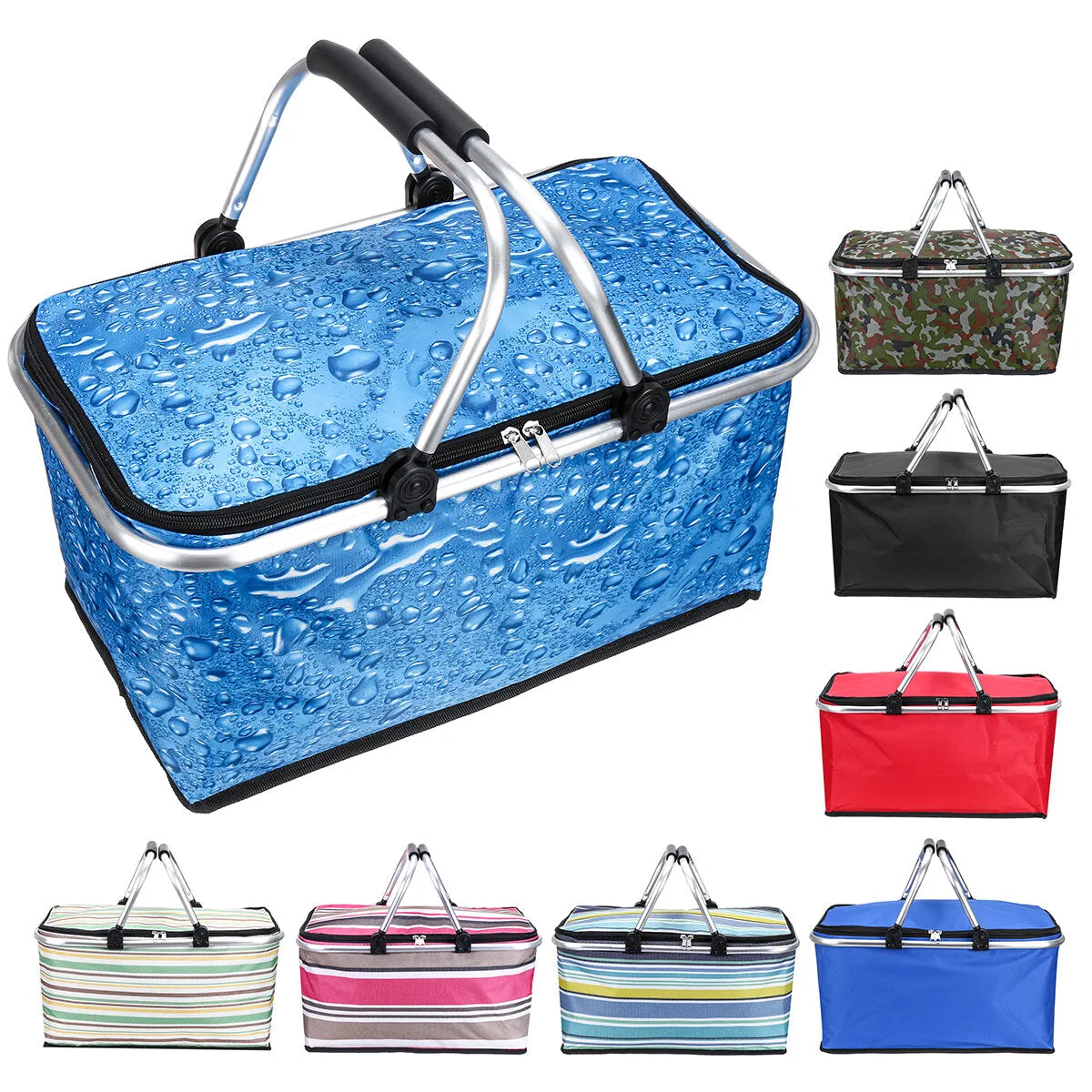 30L Upgraded Picnic Basket Insulated Cooler Storage Basket Folding Picnic Bag Picnic Basket Foldable Picnic Bag Outdoor Camping Panic Heat & Cool Insulation Oxford Cloth 18''11''9.4''