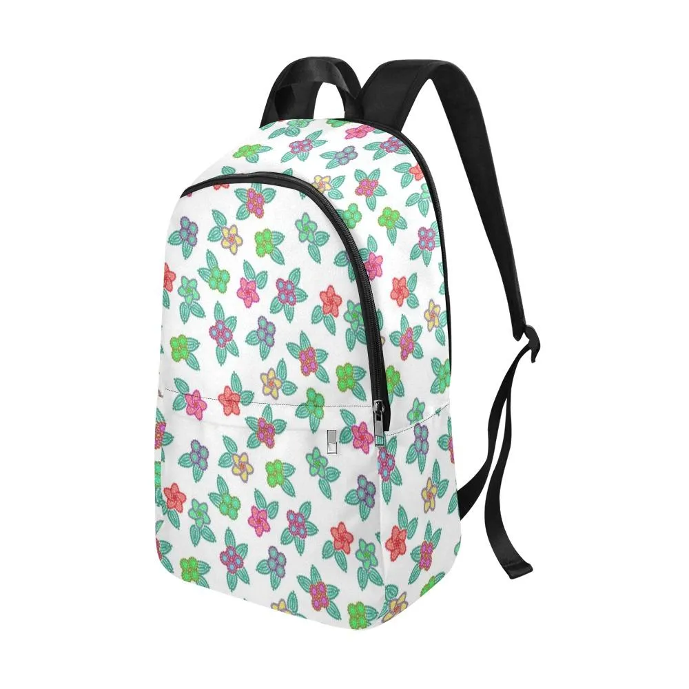 Berry Flowers White Fabric Backpack for Adult