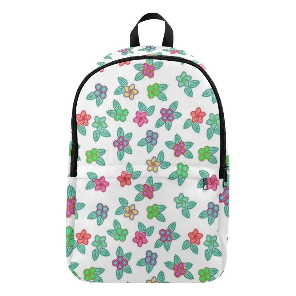Berry Flowers White Fabric Backpack for Adult