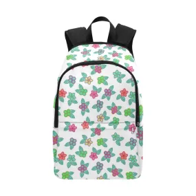 Berry Flowers White Fabric Backpack for Adult