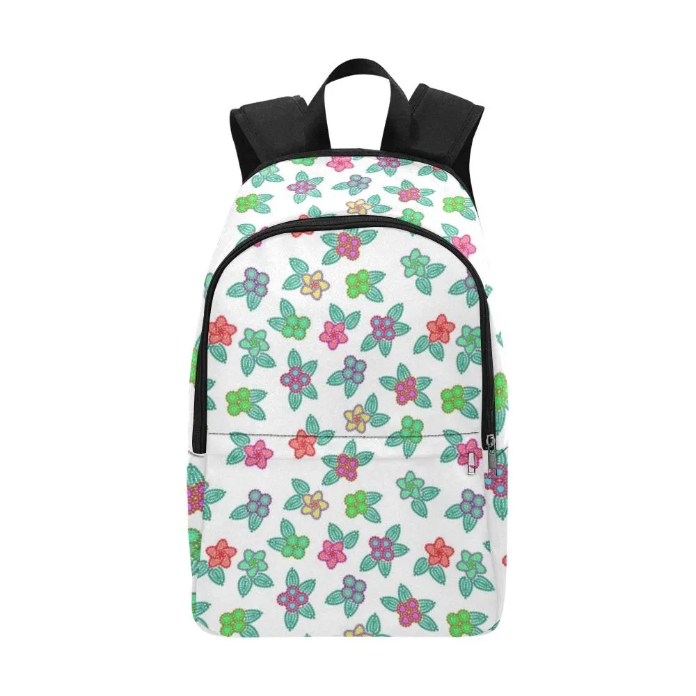 Berry Flowers White Fabric Backpack for Adult