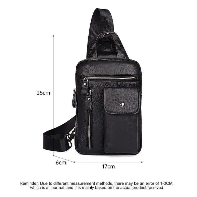 Black Leather Sling Bag for Men - Shoulder and Crossbody