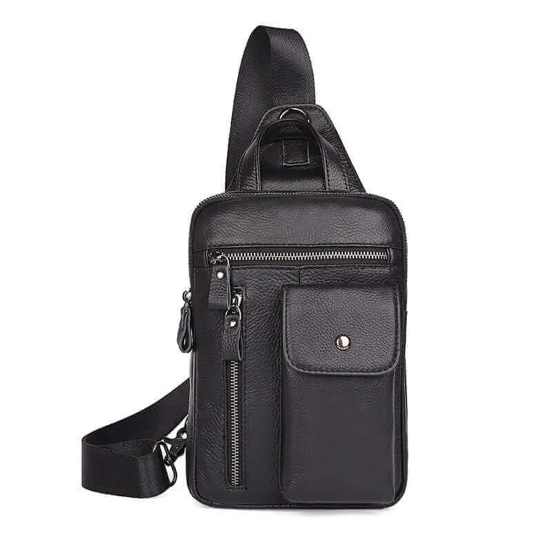 Black Leather Sling Bag for Men - Shoulder and Crossbody