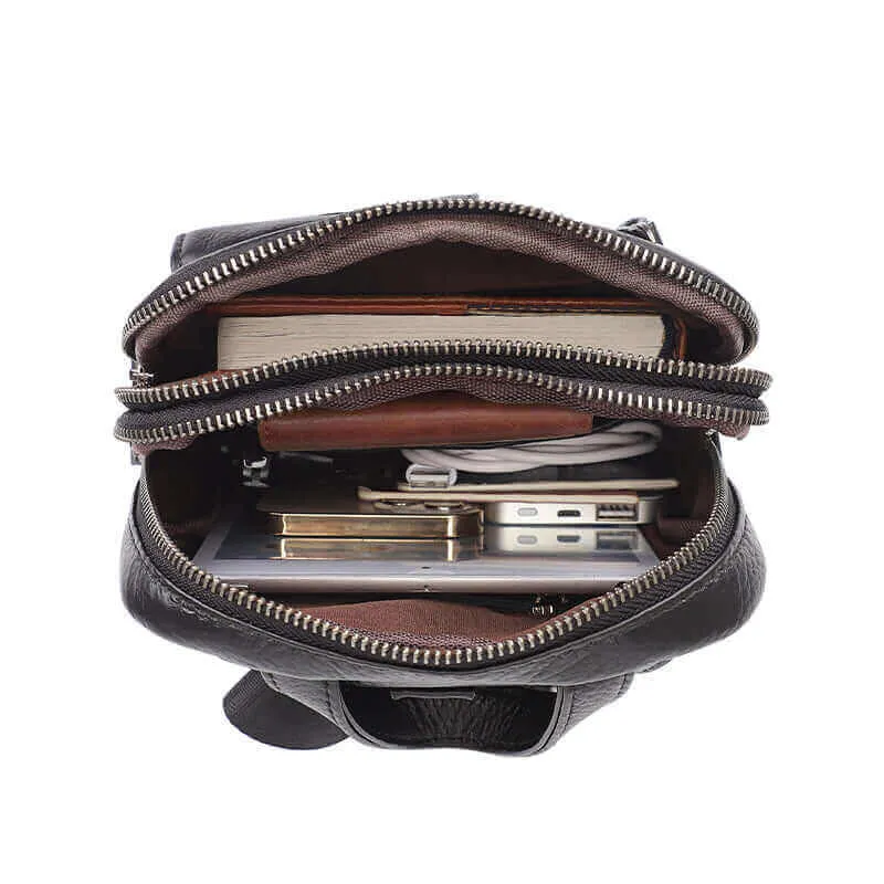 Black Leather Sling Bag for Men - Shoulder and Crossbody