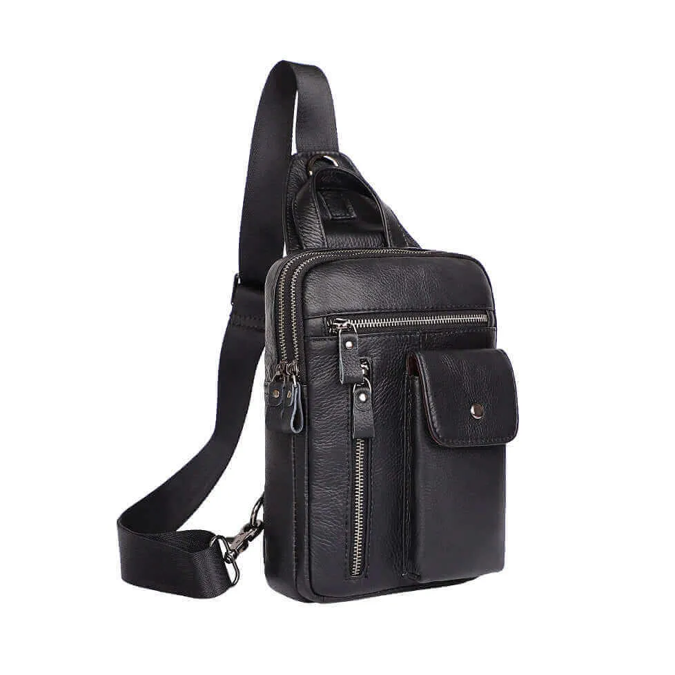 Black Leather Sling Bag for Men - Shoulder and Crossbody