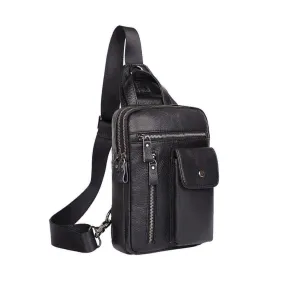 Black Leather Sling Bag for Men - Shoulder and Crossbody