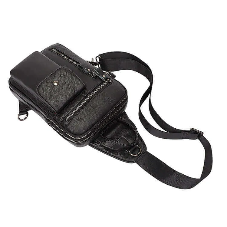 Black Leather Sling Bag for Men - Shoulder and Crossbody