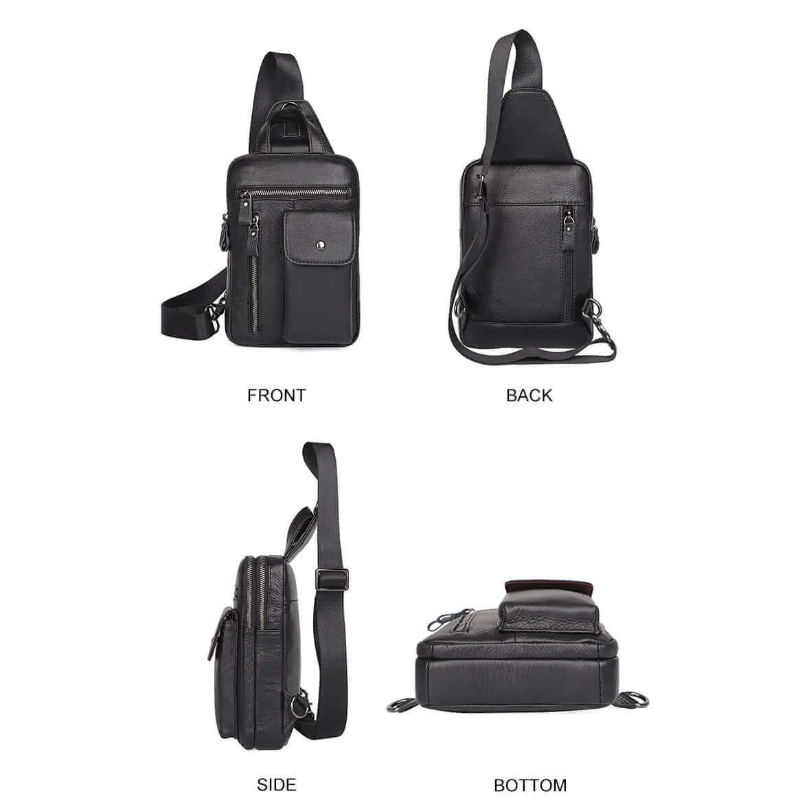 Black Leather Sling Bag for Men - Shoulder and Crossbody
