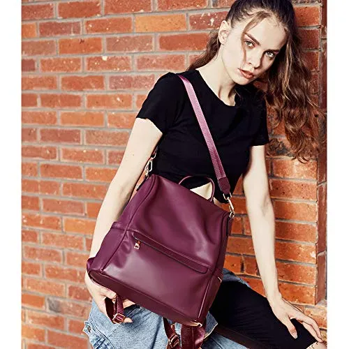 CLUCI Women Backpack Purse Fashion Leather Large Travel Bag Ladies Shoulder Bags Wine Red