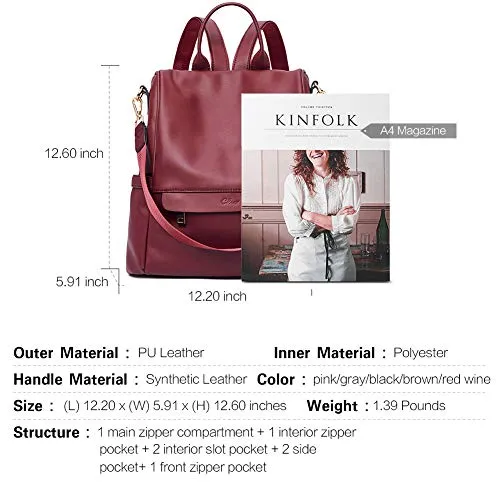 CLUCI Women Backpack Purse Fashion Leather Large Travel Bag Ladies Shoulder Bags Wine Red