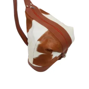 Cowhide Shoulder Brown and White Rucksack Leather Bucket Bag for Womens