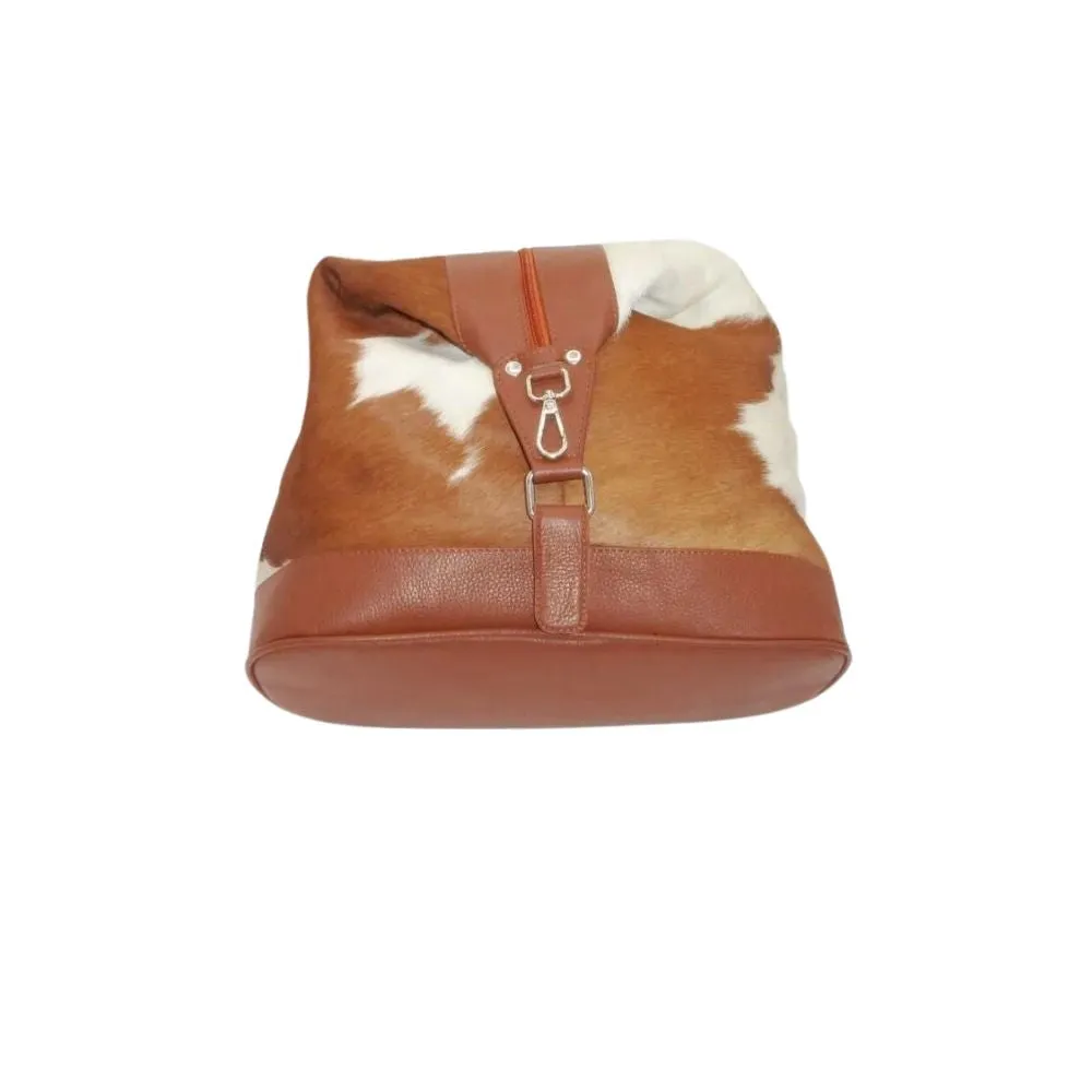 Cowhide Shoulder Brown and White Rucksack Leather Bucket Bag for Womens