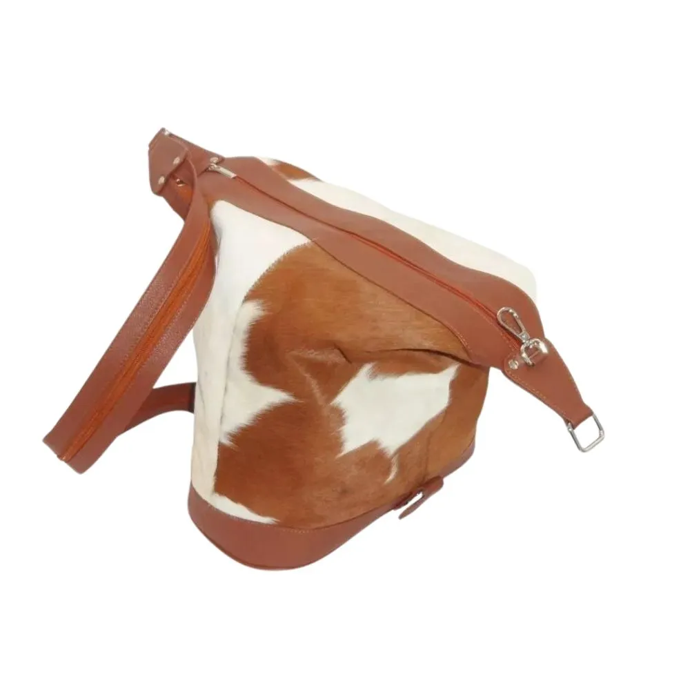 Cowhide Shoulder Brown and White Rucksack Leather Bucket Bag for Womens