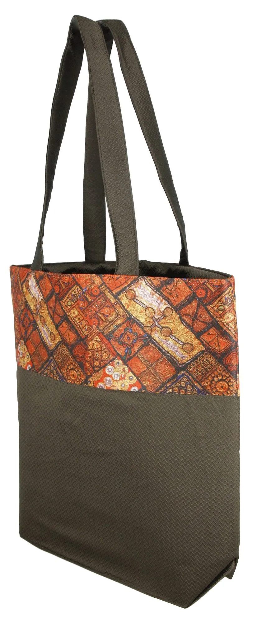 Digitally printed Brocade fashion bag 15 x 16 inch Faux Silk Dupion,CHOCLATE,Totes Shopping bag