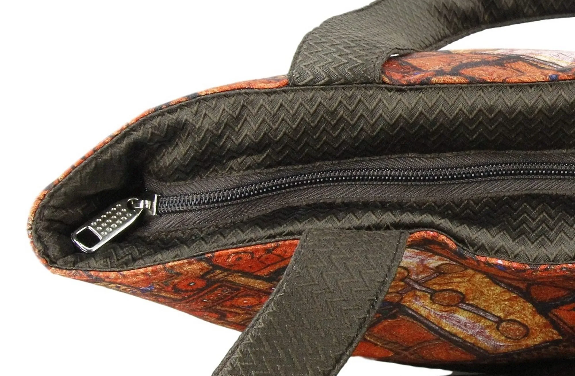 Digitally printed Brocade fashion bag 15 x 16 inch Faux Silk Dupion,CHOCLATE,Totes Shopping bag