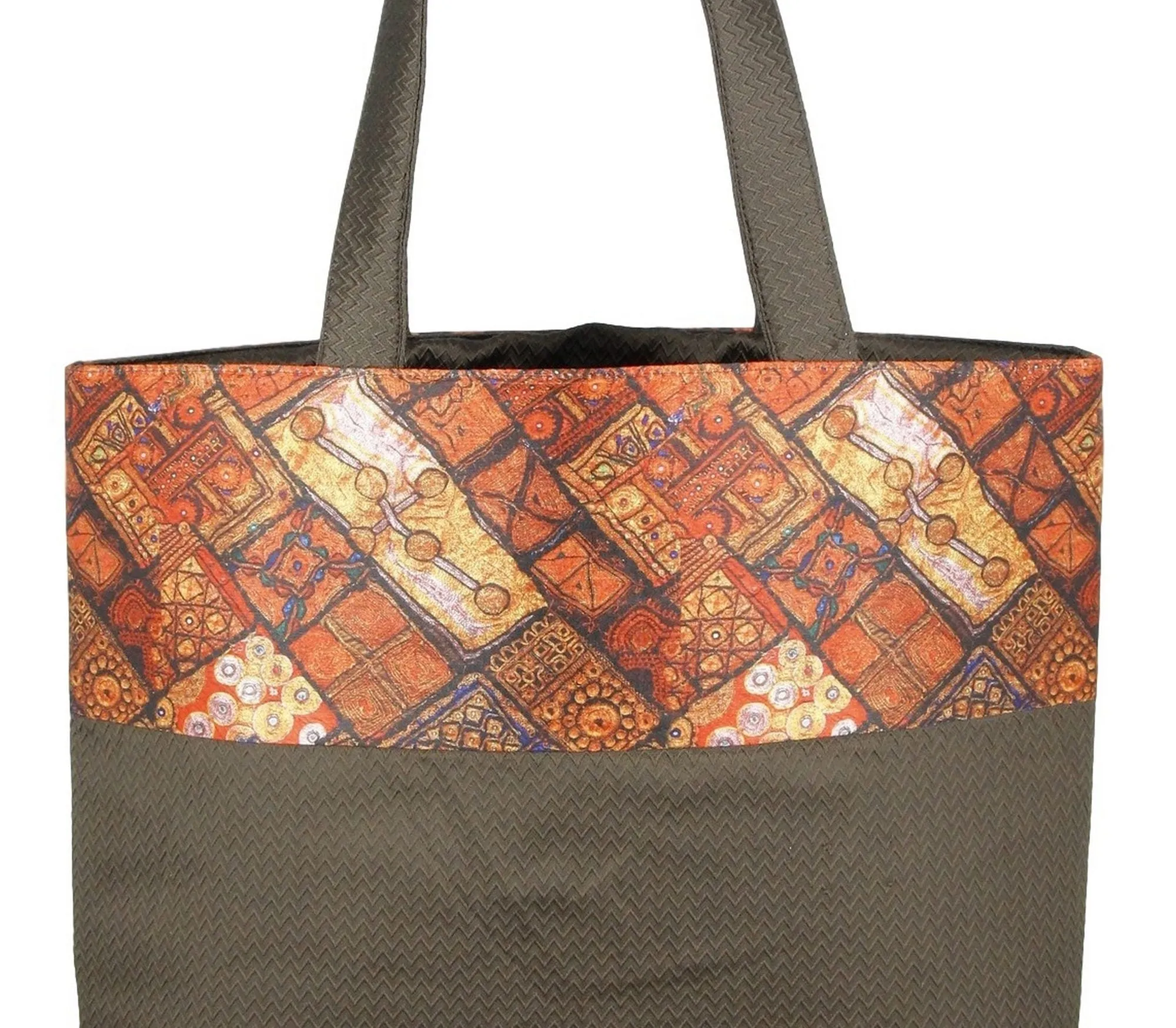 Digitally printed Brocade fashion bag 15 x 16 inch Faux Silk Dupion,CHOCLATE,Totes Shopping bag