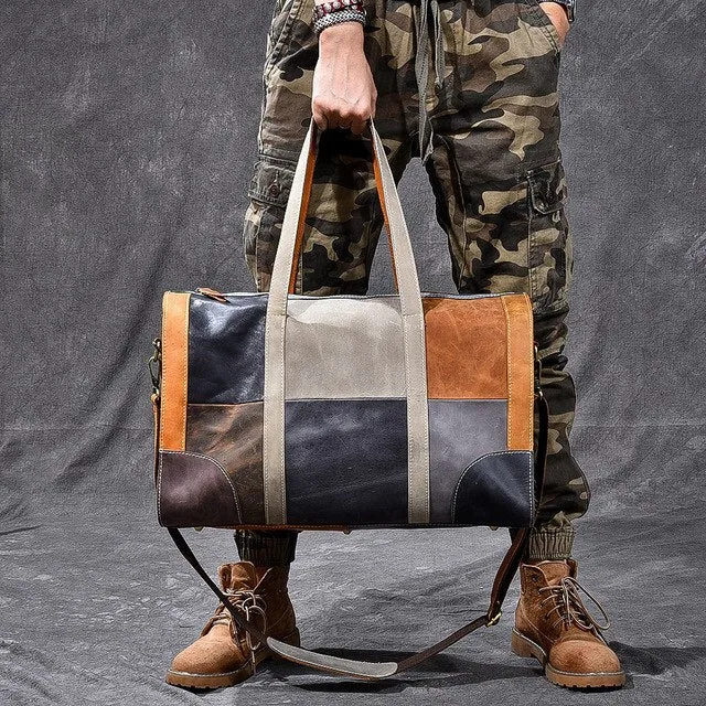Full Genuine Leather Military Duffel Bag Distressed Leather Travel Bag Weekender Overnight