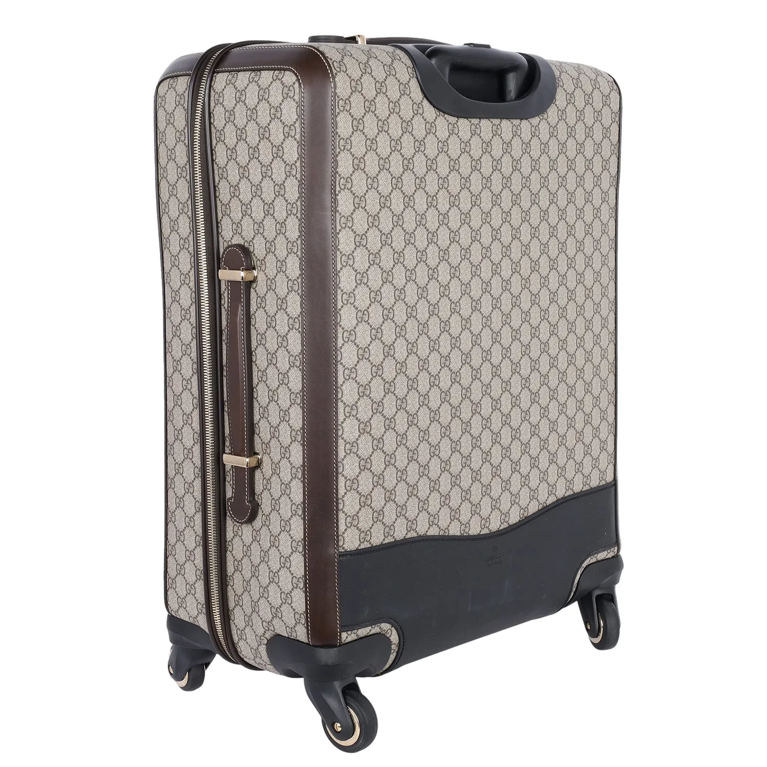 GG Supreme Monogram Selleria Calfskin Four Wheel Suitcase Beige Ebony Cocoa (Authentic Pre-Owned)