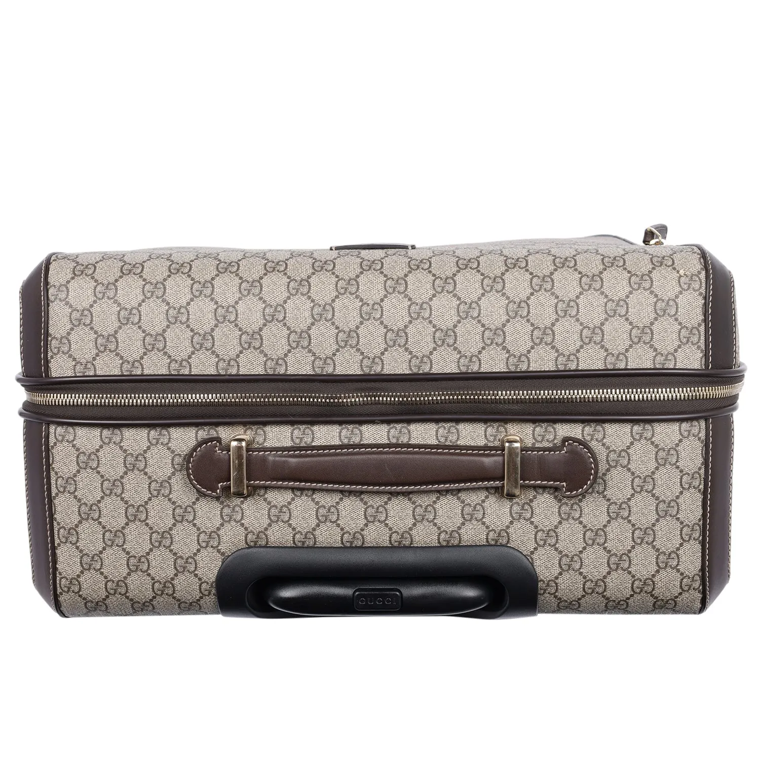 GG Supreme Monogram Selleria Calfskin Four Wheel Suitcase Beige Ebony Cocoa (Authentic Pre-Owned)