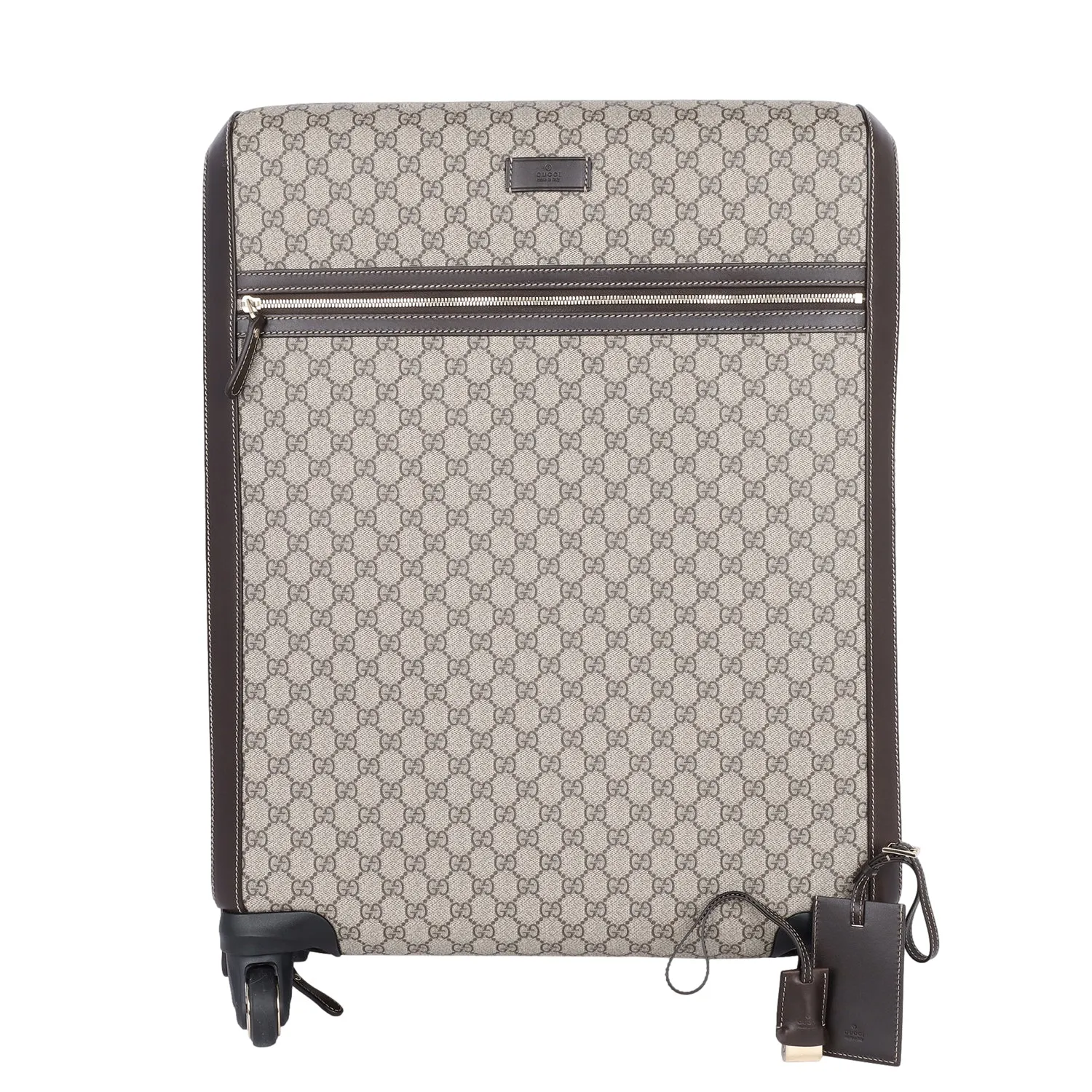 GG Supreme Monogram Selleria Calfskin Four Wheel Suitcase Beige Ebony Cocoa (Authentic Pre-Owned)