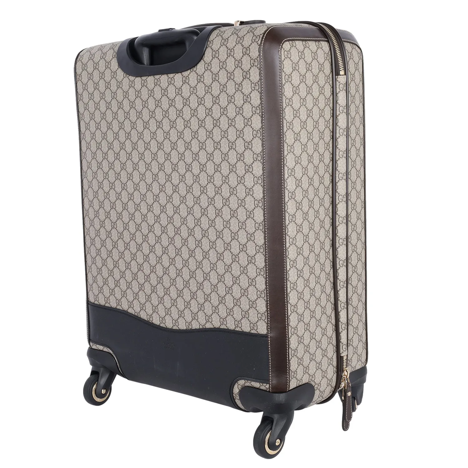 GG Supreme Monogram Selleria Calfskin Four Wheel Suitcase Beige Ebony Cocoa (Authentic Pre-Owned)