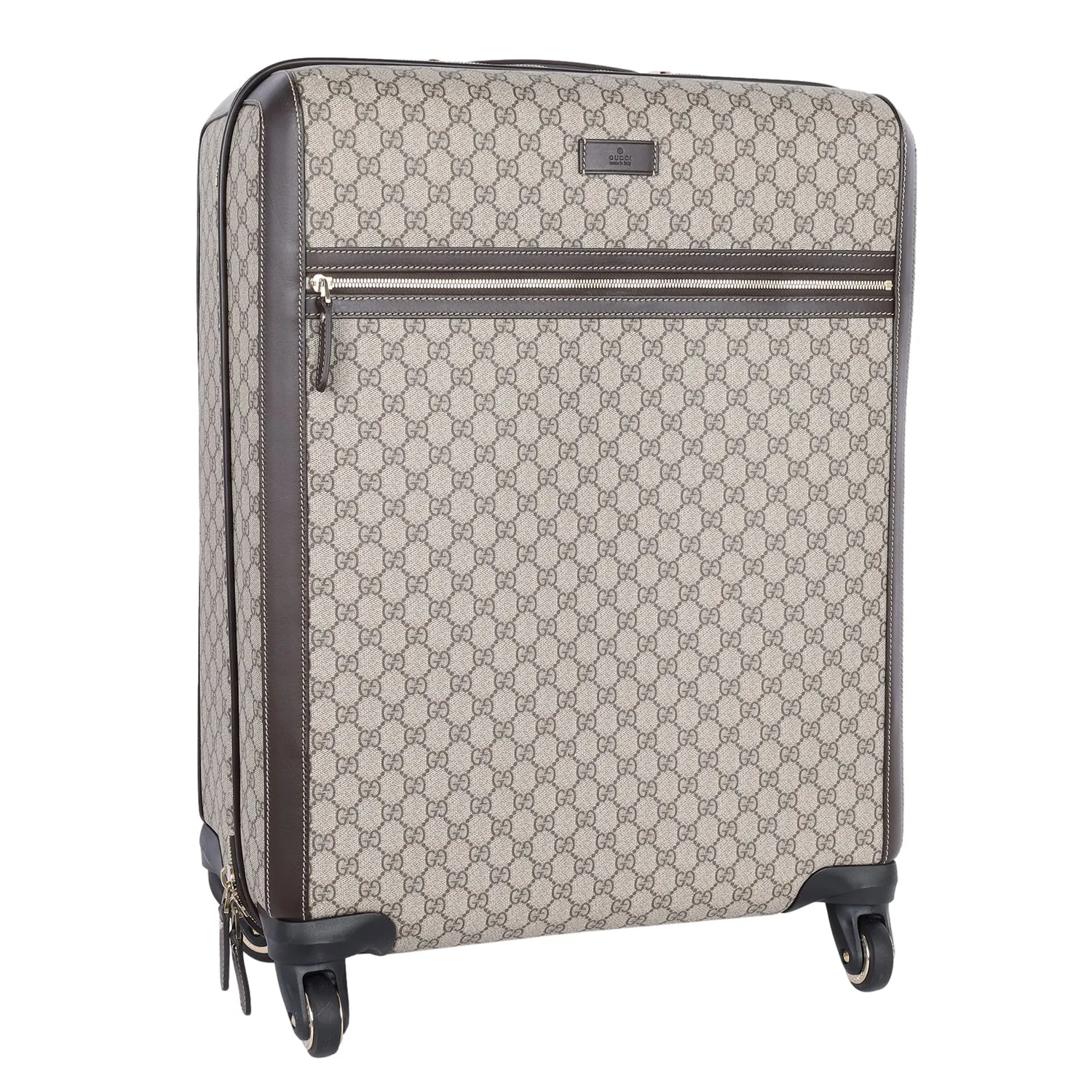 GG Supreme Monogram Selleria Calfskin Four Wheel Suitcase Beige Ebony Cocoa (Authentic Pre-Owned)