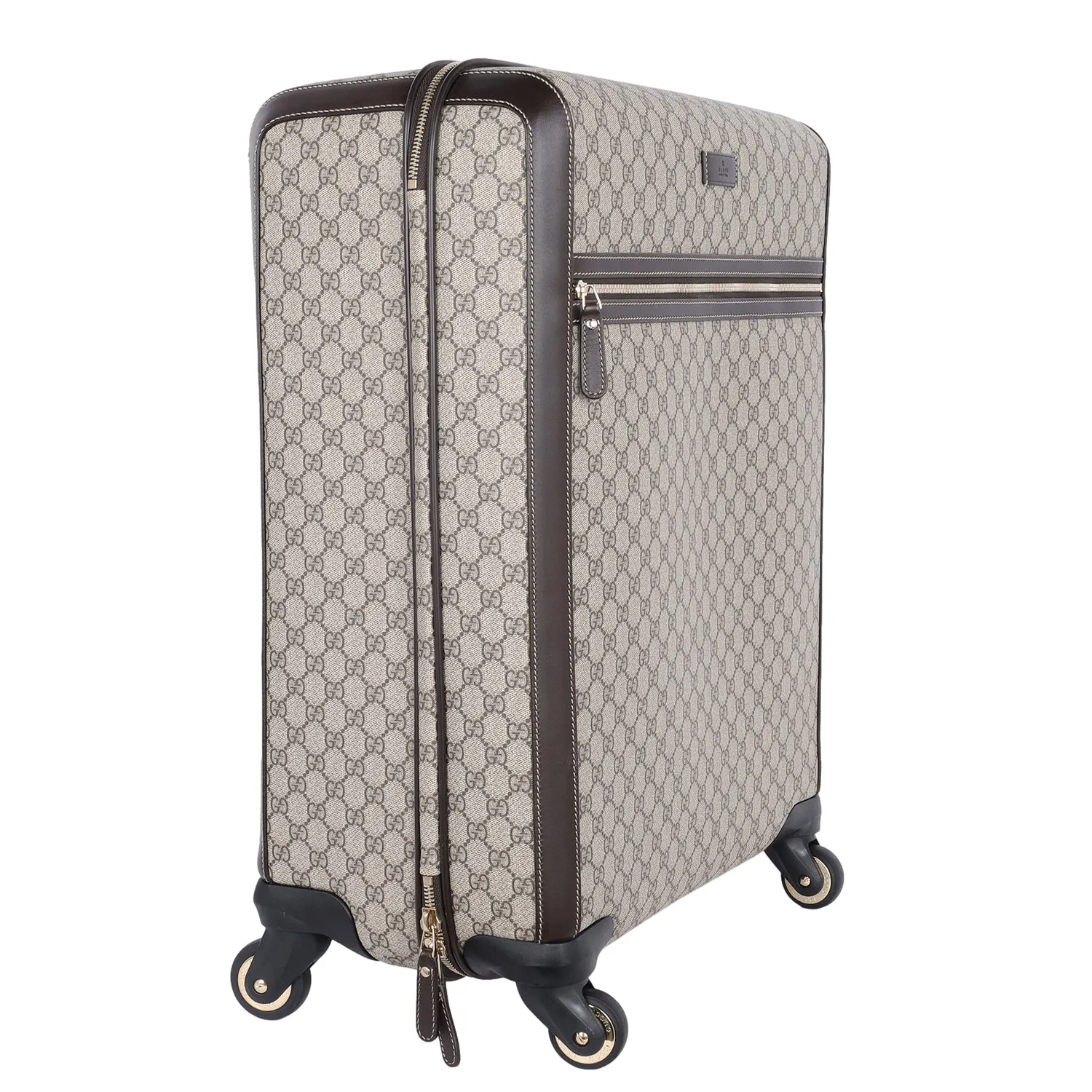 GG Supreme Monogram Selleria Calfskin Four Wheel Suitcase Beige Ebony Cocoa (Authentic Pre-Owned)
