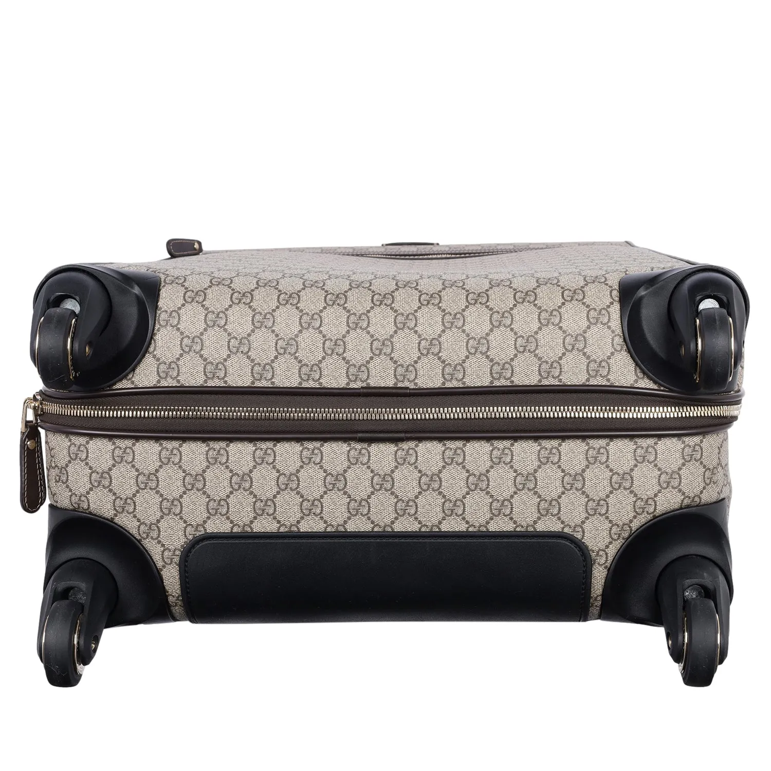 GG Supreme Monogram Selleria Calfskin Four Wheel Suitcase Beige Ebony Cocoa (Authentic Pre-Owned)