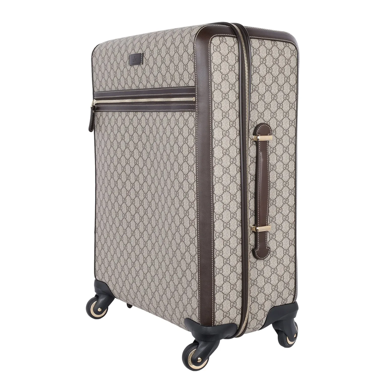 GG Supreme Monogram Selleria Calfskin Four Wheel Suitcase Beige Ebony Cocoa (Authentic Pre-Owned)