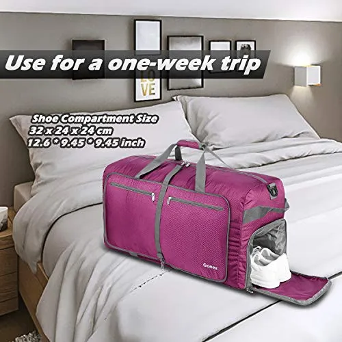 Gonex 100L Foldable Travel Duffel Bag for Luggage Gym Sports, Lightweight Travel Bag with Big Capacity, Water Repellent Rose Red