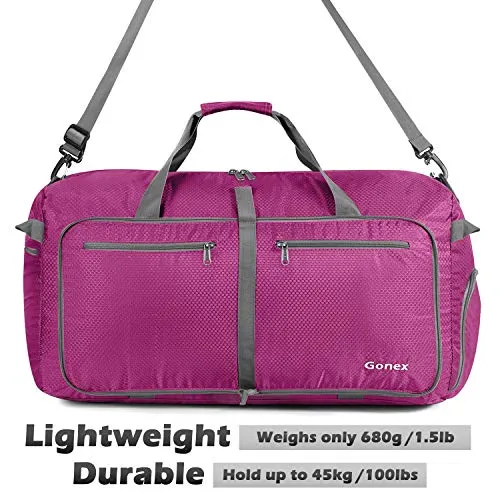 Gonex 100L Foldable Travel Duffel Bag for Luggage Gym Sports, Lightweight Travel Bag with Big Capacity, Water Repellent Rose Red