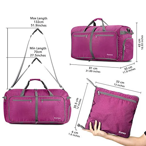 Gonex 100L Foldable Travel Duffel Bag for Luggage Gym Sports, Lightweight Travel Bag with Big Capacity, Water Repellent Rose Red