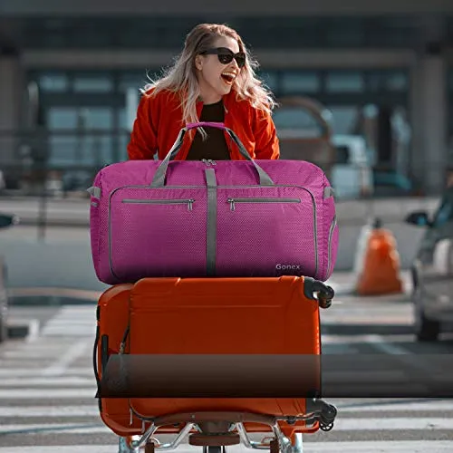 Gonex 100L Foldable Travel Duffel Bag for Luggage Gym Sports, Lightweight Travel Bag with Big Capacity, Water Repellent Rose Red