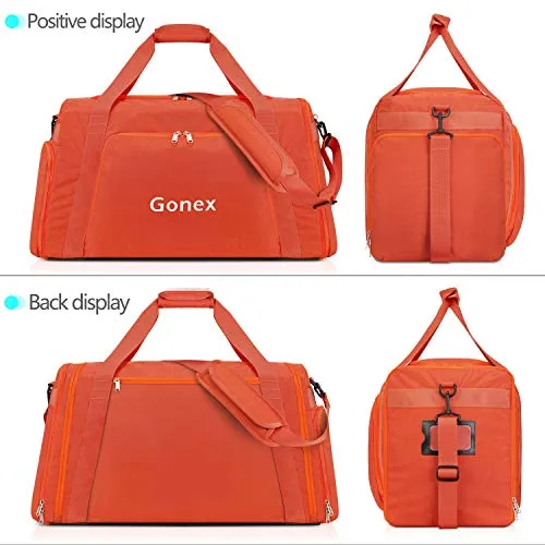 Gonex 60L Travel Duffle Bag, Weekender Overnight Duffel Bag with Shoe Compartment Orange