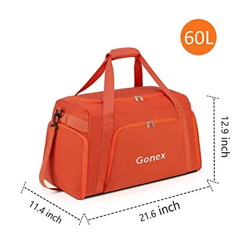 Gonex 60L Travel Duffle Bag, Weekender Overnight Duffel Bag with Shoe Compartment Orange
