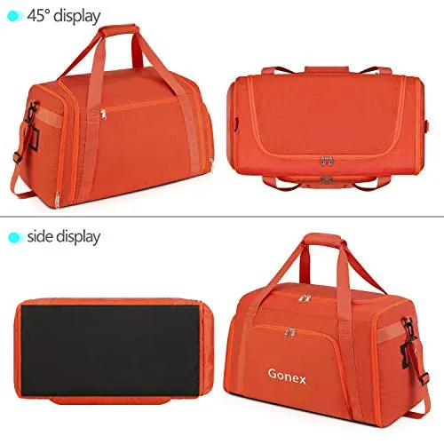 Gonex 60L Travel Duffle Bag, Weekender Overnight Duffel Bag with Shoe Compartment Orange