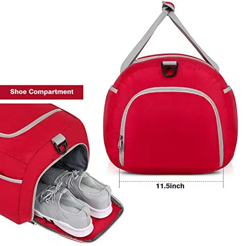Gonex 70L Packable Travel Duffle, Lightweight Luggage Duffel Sports Gym Bag with Shoe Compartment Red