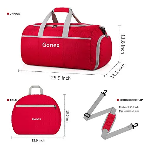 Gonex 70L Packable Travel Duffle, Lightweight Luggage Duffel Sports Gym Bag with Shoe Compartment Red