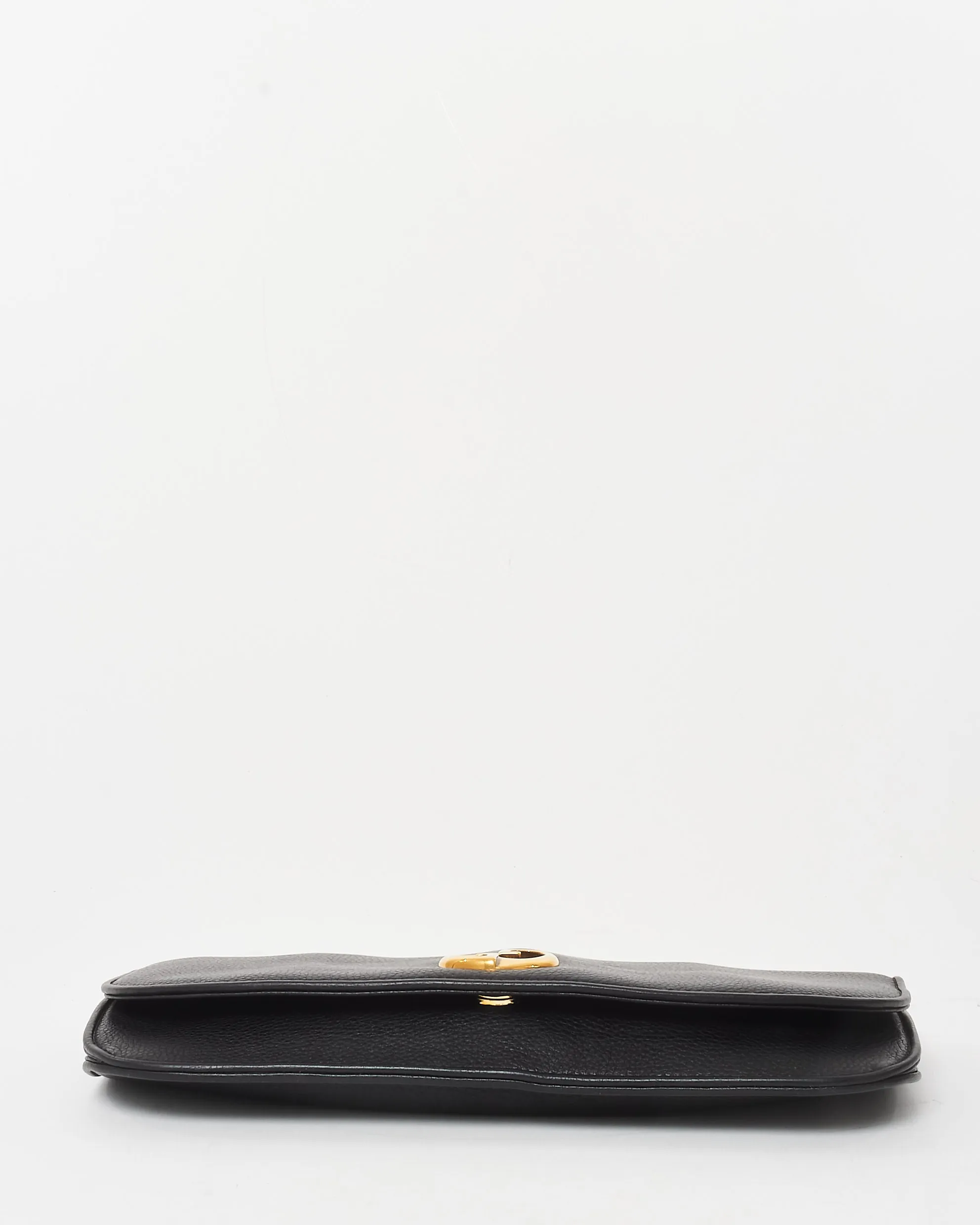 Gucci Black Pebbled Calfskin Leather 1973 Logo Clutch