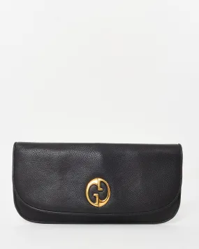 Gucci Black Pebbled Calfskin Leather 1973 Logo Clutch