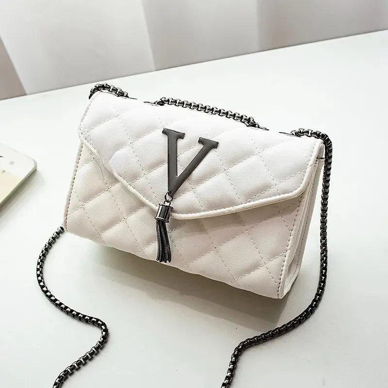 Lady Glams Black Luxury Handbag and Purse - Women’s PU Leather Messenger Shoulder Bag with Tassel Quilted Design