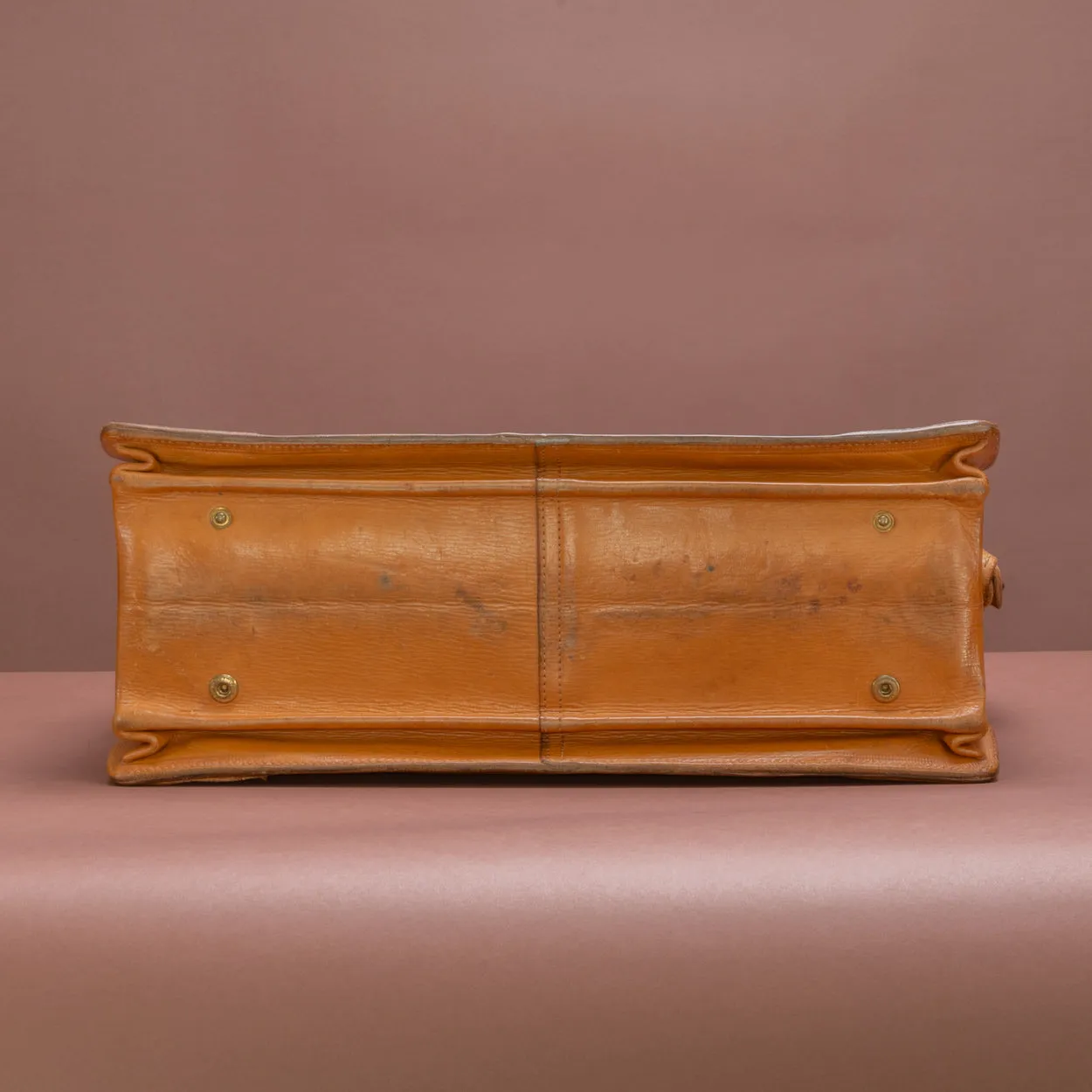 Light Tan Leather Top Frame Briefcase