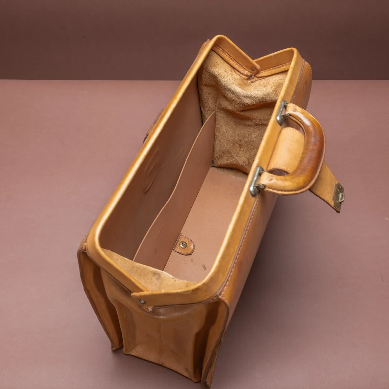 Light Tan Leather Top Frame Briefcase