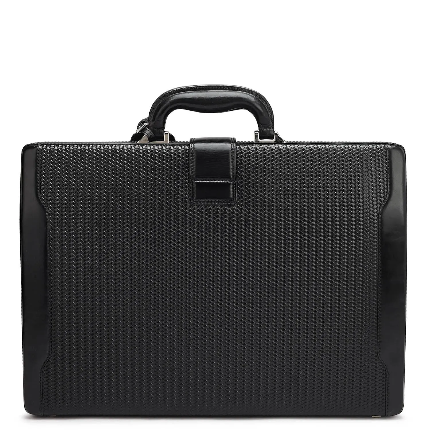 Mat Emboss Leather Briefcase - Black