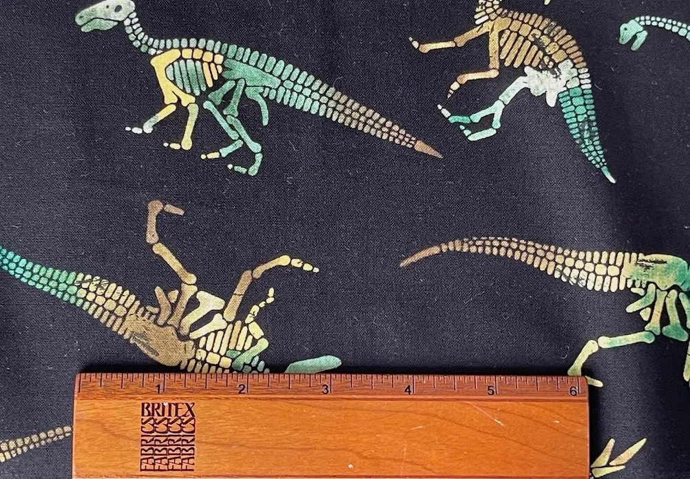 Pine Green Friendly Dinosaur Skeleton Quilting Cotton