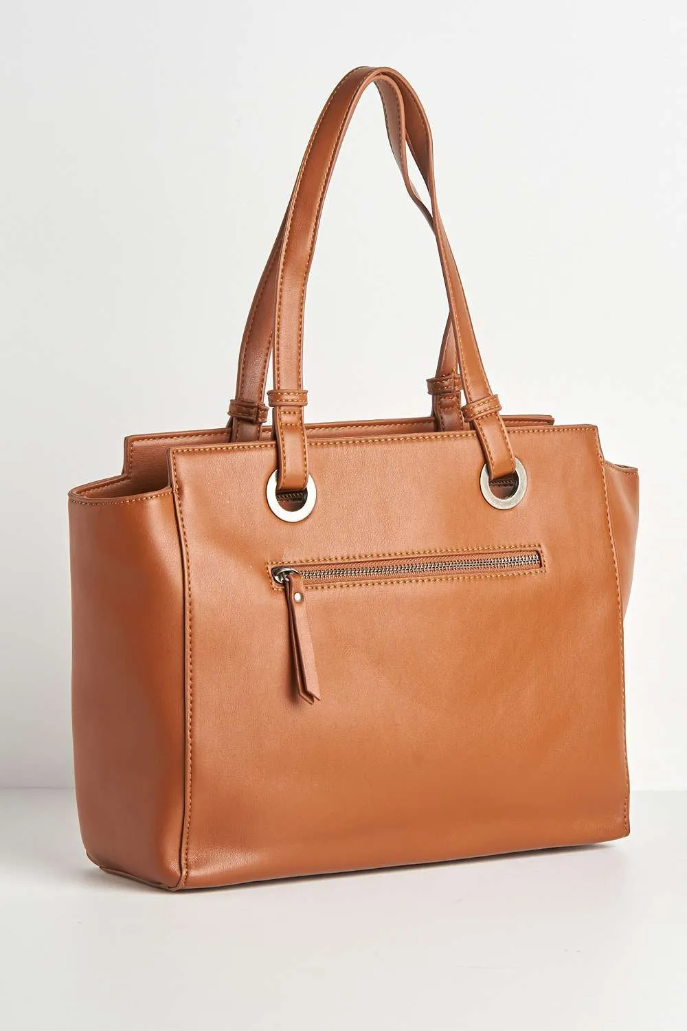 Tiff Front Pocket Detail Tote Back in Tan