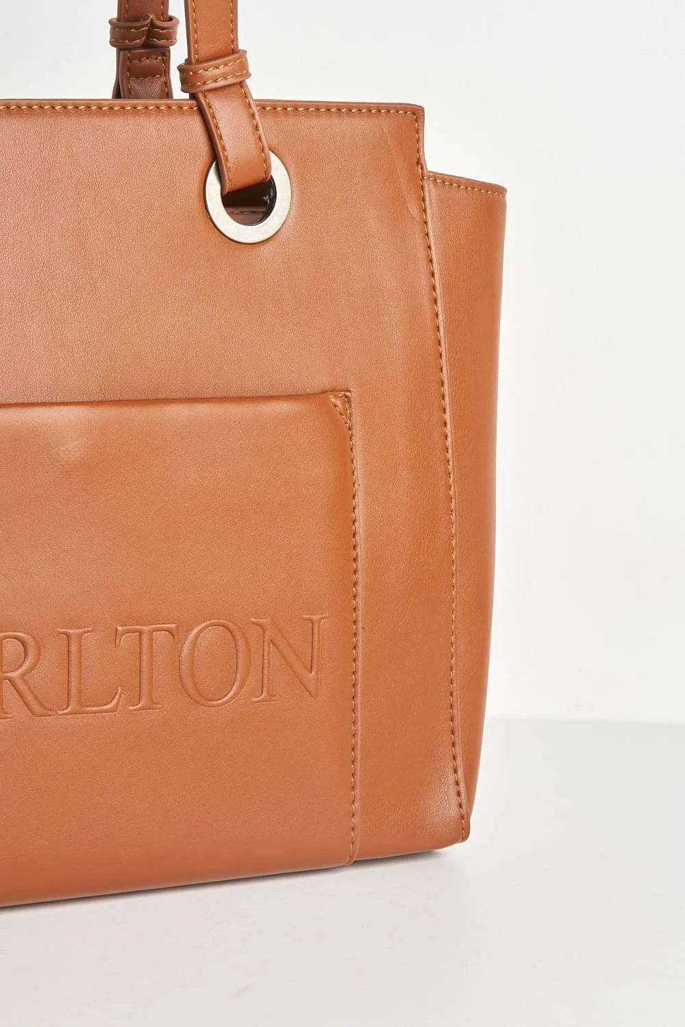 Tiff Front Pocket Detail Tote Back in Tan