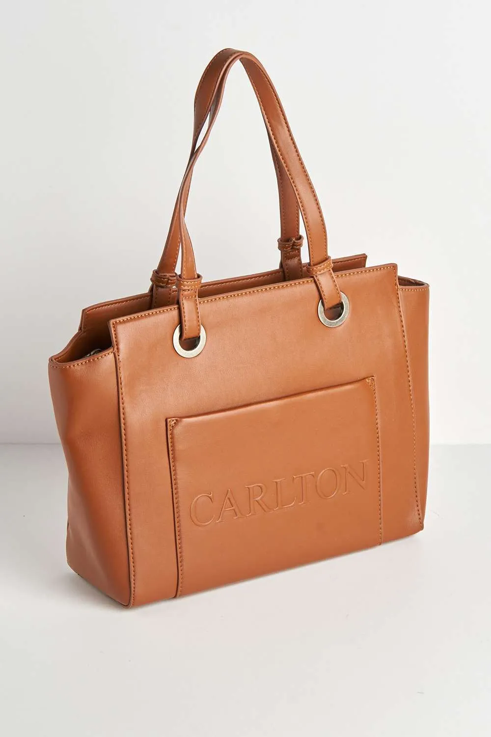 Tiff Front Pocket Detail Tote Back in Tan