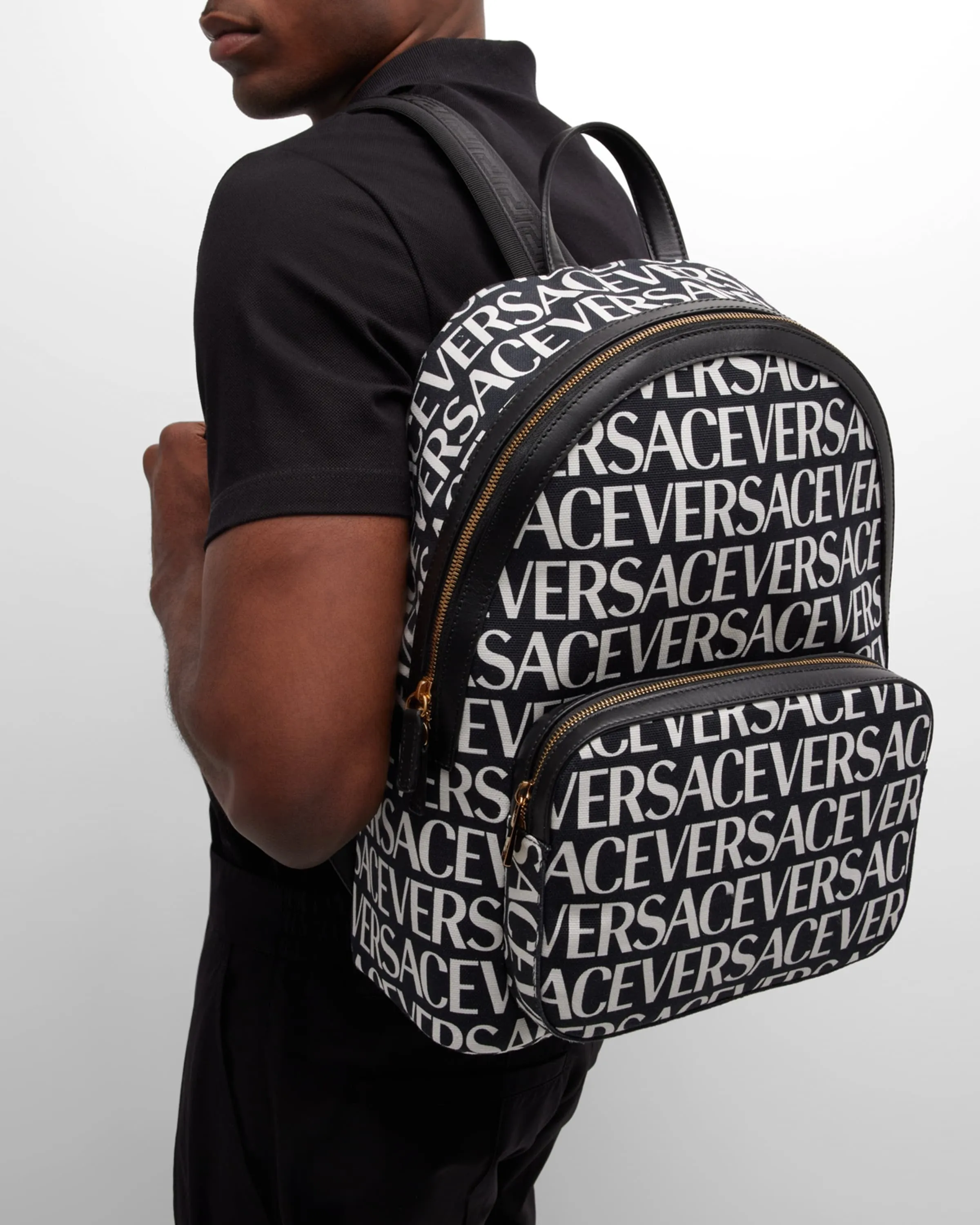 Versace Men's Allover Logo Canvas Backpack