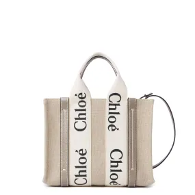 Woody Tote Small Strap Linen, Musk Grey